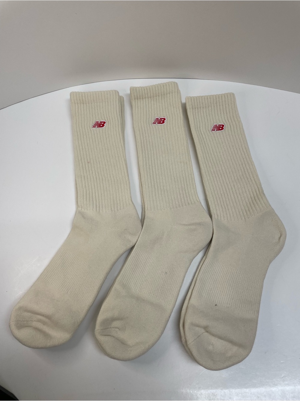 New Balance Cream Unisex Crew Socks with Red Logo - 3 Pack